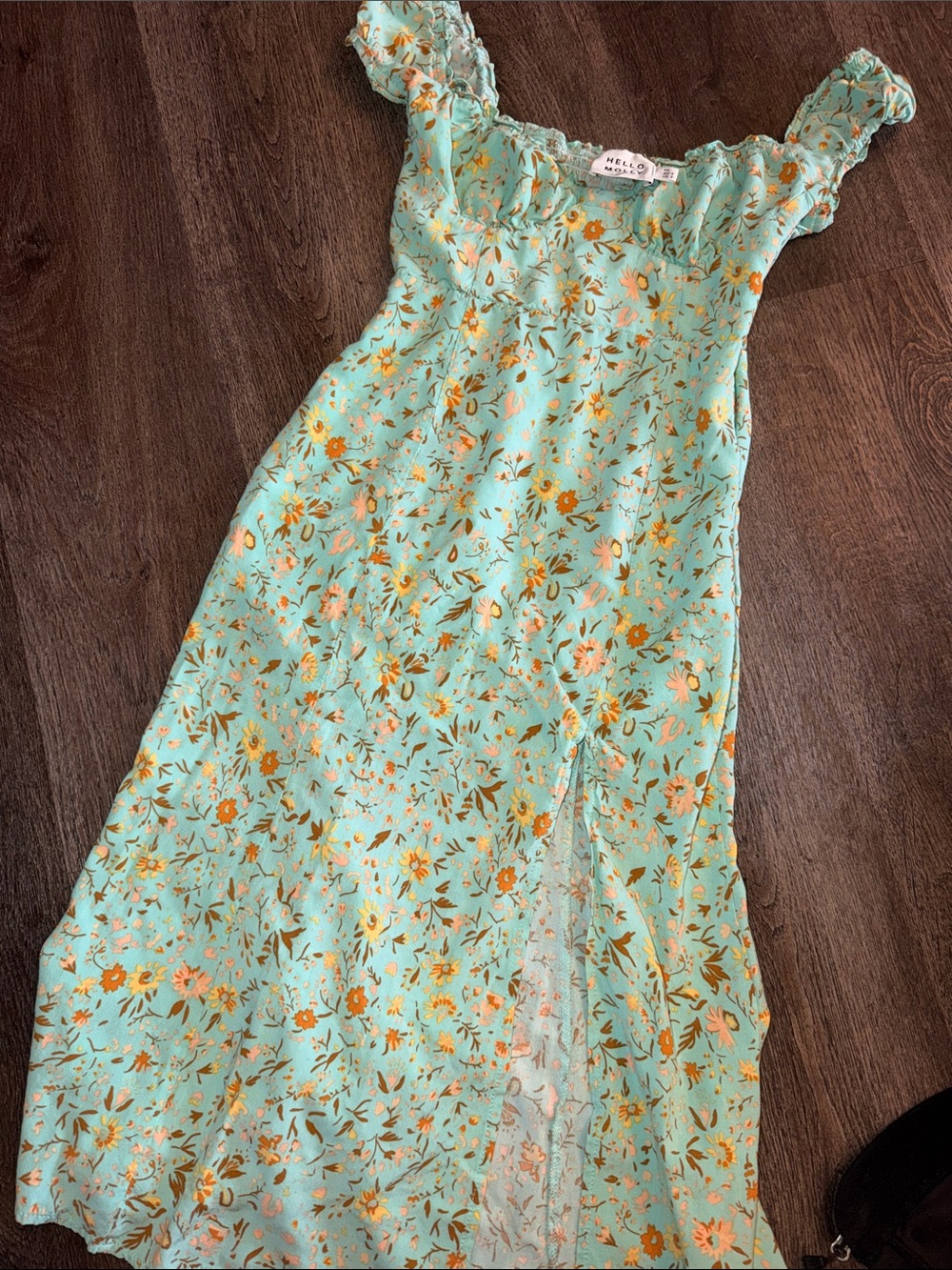 Hello Molly Single Status Green Floral Puff Sleeve Midi Dress Size S
